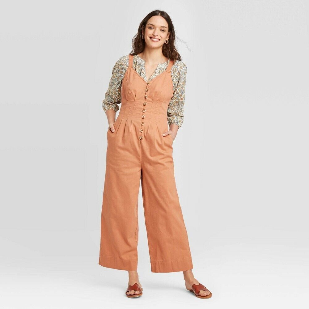 Universal Thread Womens Iced Tea Wide Leg Sleeveless Button Up Jumpsuit SIze 4
